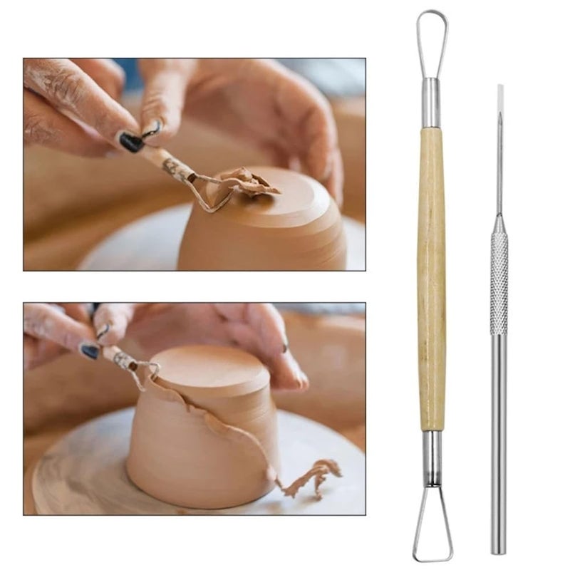 Evwoge 8-Piece Pottery Tool Set, Wooden Clay Sculpting Tools with Sponge, Wire Cutter and Modeling Tools for Ceramics - Image 5